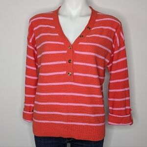 NWT Loft pink salmon orange striped v neck pullover sweater S